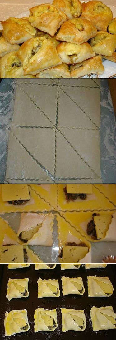 Закусочные слоеные пирожки с грибами и сыром. Рецепт с пошаговыми фото | Домохозяйка